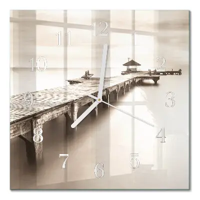 Decoratieve glazen klok vierkant Houten brug