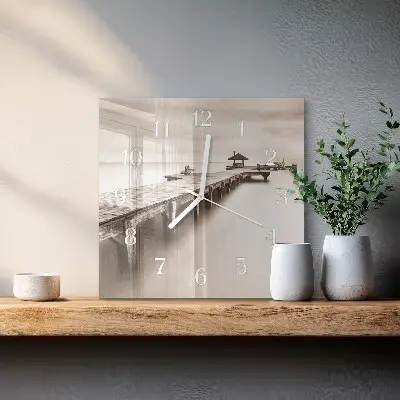 Decoratieve glazen klok vierkant Houten brug