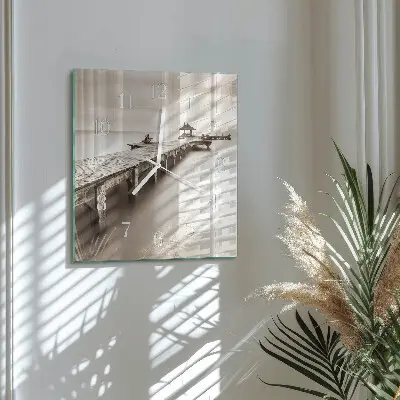 Decoratieve glazen klok vierkant Houten brug