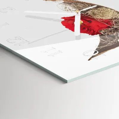 Decoratieve glazen klok vierkant Roos