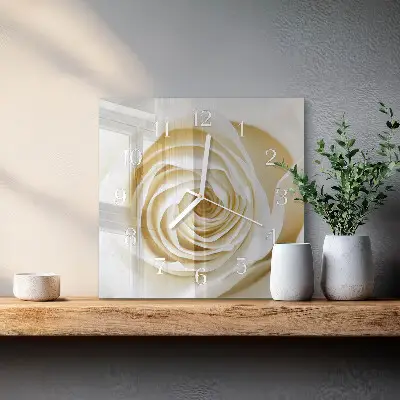 Vierkante glazen wandklok Roos