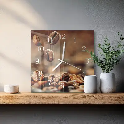 Decoratieve glazen klok vierkant Koffiebonen