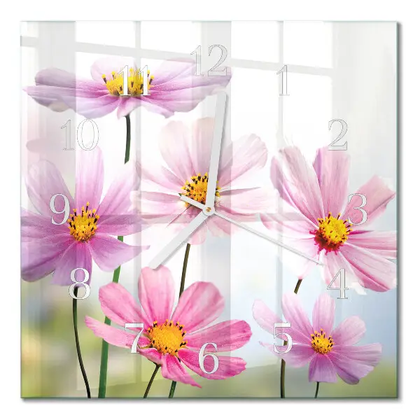 Moderne wandklok glas vierkant Bloemen