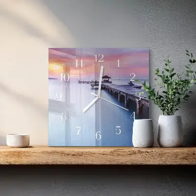 Vierkante glazen wandklok Houten brug