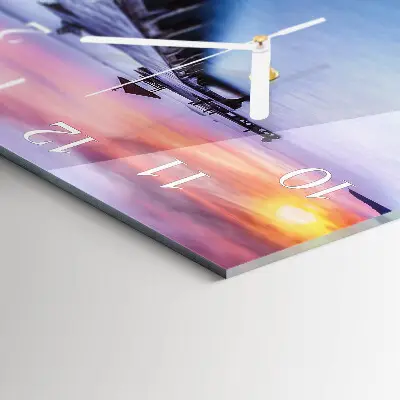 Vierkante glazen wandklok Houten brug