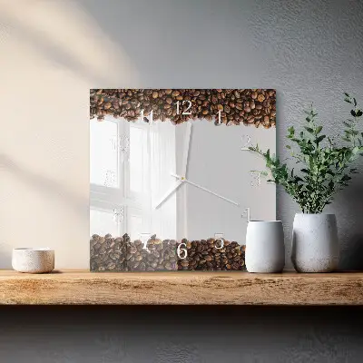 Moderne wandklok glas vierkant Koffiebonen