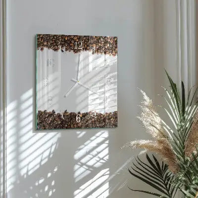 Moderne wandklok glas vierkant Koffiebonen