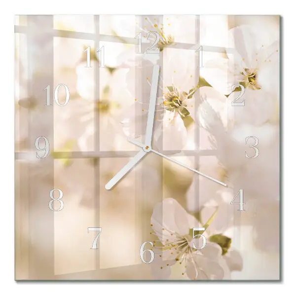 Vierkante glazen wandklok Bloemen
