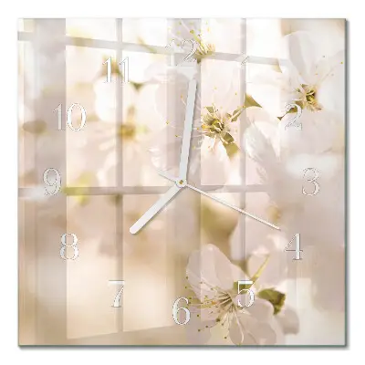 Vierkante glazen wandklok Bloemen