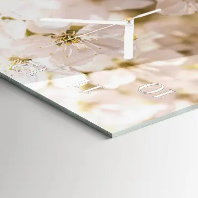 Vierkante glazen wandklok Bloemen