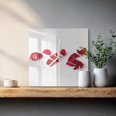 Moderne wandklok glas vierkant Rozenblaadjes