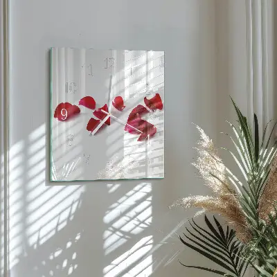 Moderne wandklok glas vierkant Rozenblaadjes