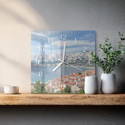 Vierkante glazen wandklok Baai