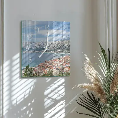 Vierkante glazen wandklok Baai