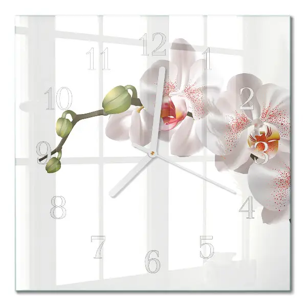 Vierkante glas klok Orchidee