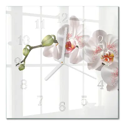 Vierkante glas klok Orchidee