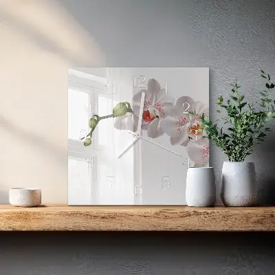 Vierkante glas klok Orchidee