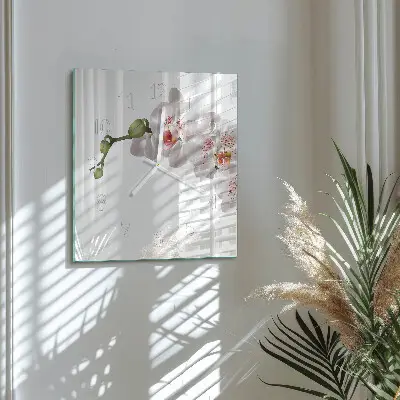 Vierkante glas klok Orchidee
