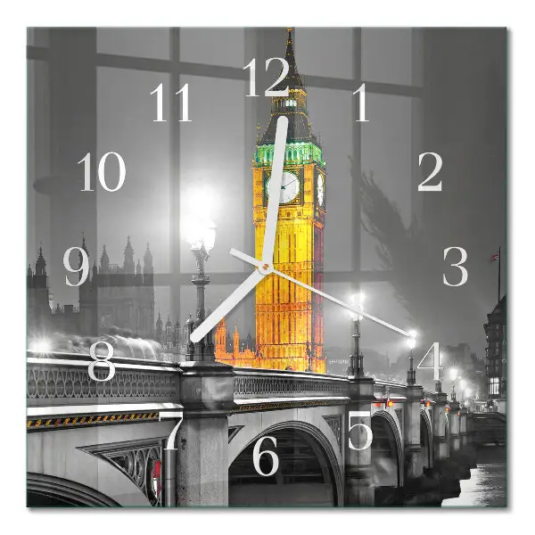 Vierkante glazen wandklok Big ben