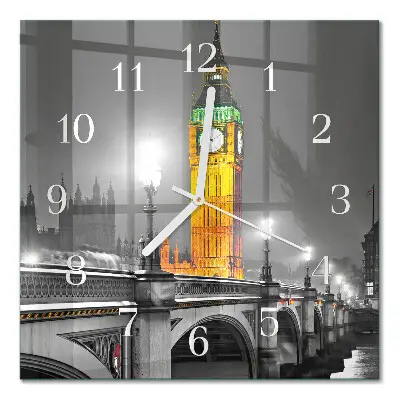 Vierkante glazen wandklok Big ben