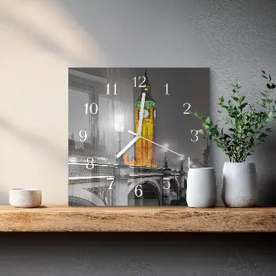 Vierkante glazen wandklok Big ben
