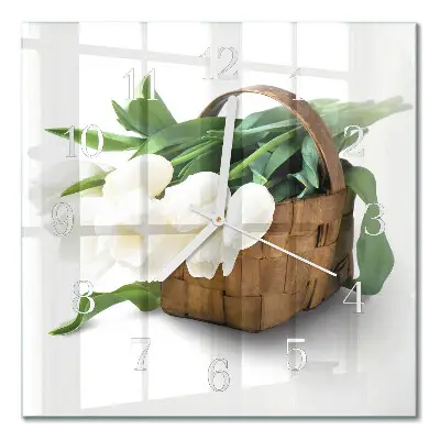 Vierkante glazen klok Mand met tulpen