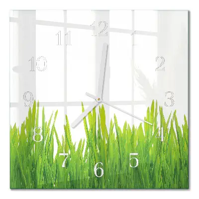 Moderne wandklok glas vierkant Gras