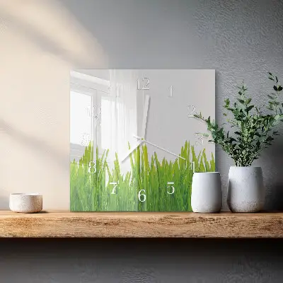 Moderne wandklok glas vierkant Gras
