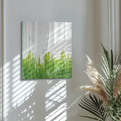 Moderne wandklok glas vierkant Gras