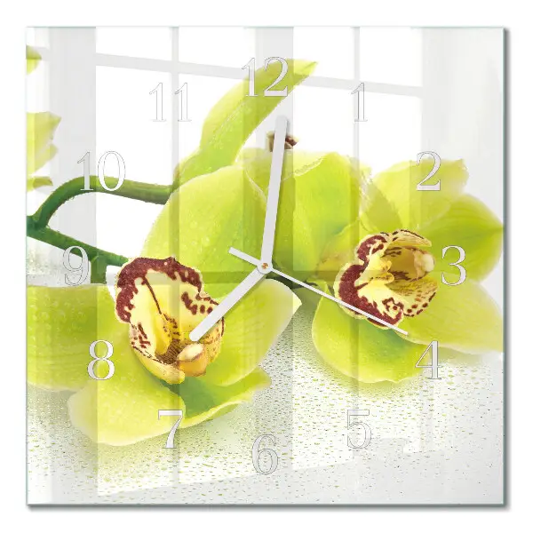 Vierkante glas klok Orchidee