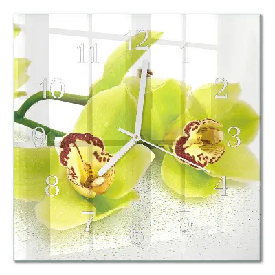 Vierkante glas klok Orchidee