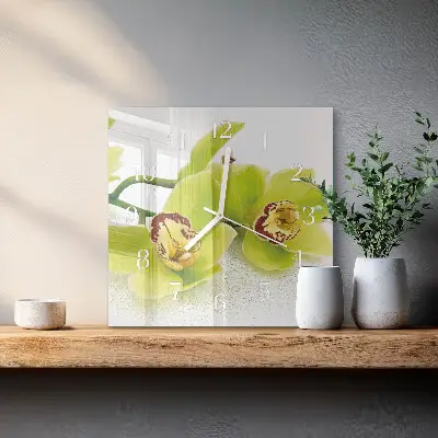 Vierkante glas klok Orchidee