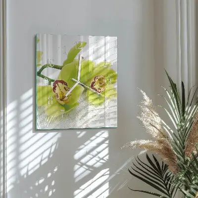 Vierkante glas klok Orchidee