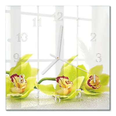 Vierkante glazen wandklok Orchidee