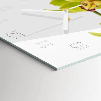 Vierkante glazen wandklok Orchidee