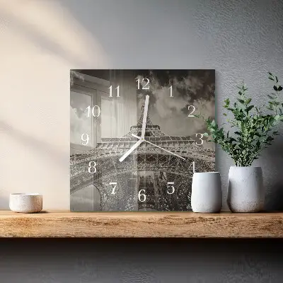 Vierkante glazen wandklok Eiffeltoren