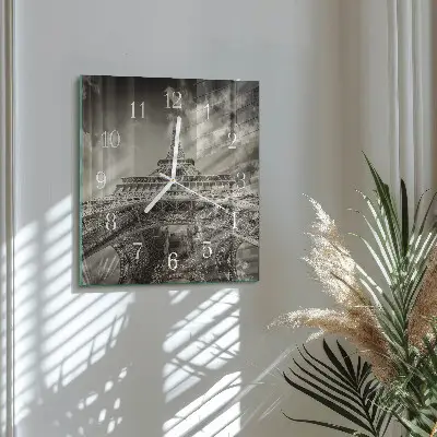 Vierkante glazen wandklok Eiffeltoren