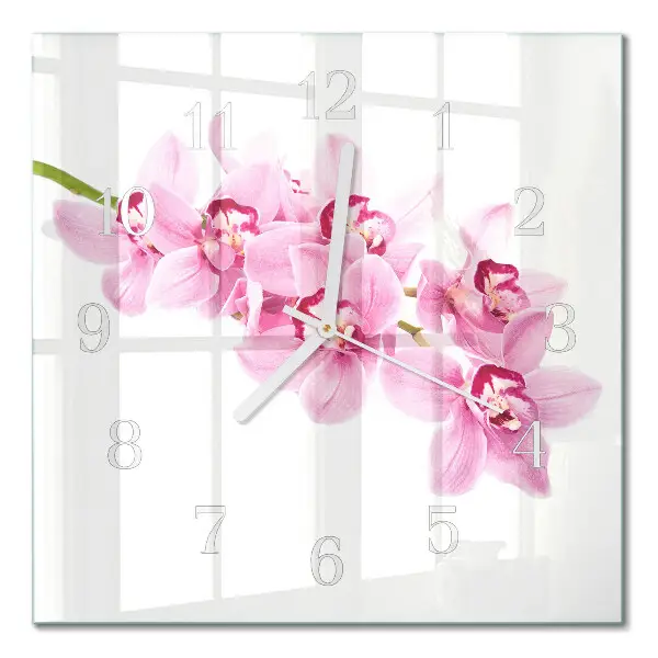 Vierkante glazen klok Orchidee