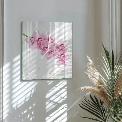 Vierkante glazen klok Orchidee