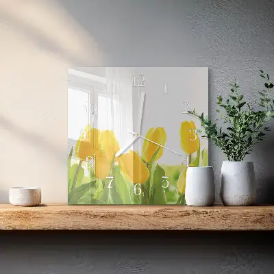 Vierkante glas klok Tulpen