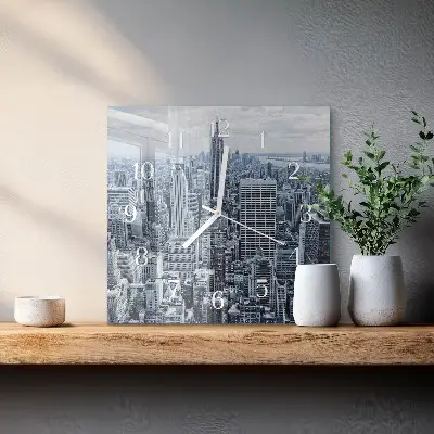 Vierkante glazen wandklok Stad