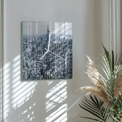 Vierkante glazen wandklok Stad