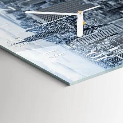 Vierkante glazen wandklok Stad