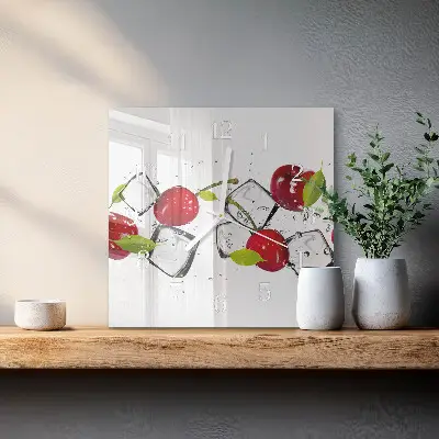 Vierkante glazen wandklok Kersenijs