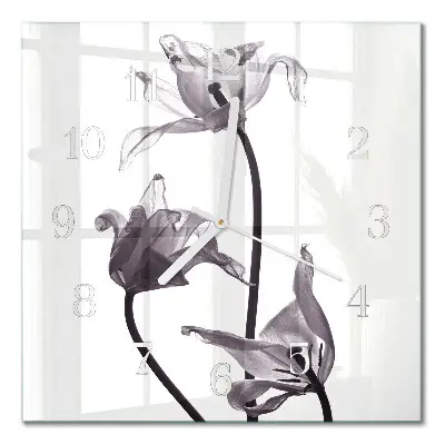 Vierkante glazen wandklok Bloemen