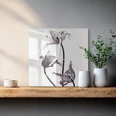 Vierkante glazen wandklok Bloemen