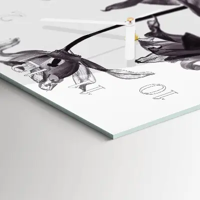 Vierkante glazen wandklok Bloemen