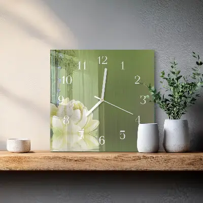 Moderne wandklok glas vierkant Lelie