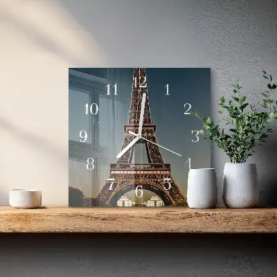 Vierkante glazen wandklok Eiffeltoren