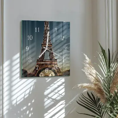 Vierkante glazen wandklok Eiffeltoren